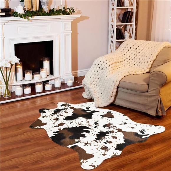 Cow Print Rug Faux Cowhide Area Carpet Animal Print Mat for Living Room Bedroom - Picture 2 of 6